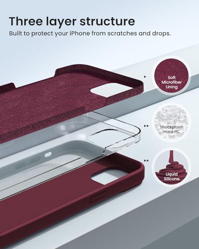 Image of MIDOS Back Cover Compatible with iPhone 15 Case Liquid Silicone Full Protection Shock Proof Back Cover for iPhone 15 (Wine Red)