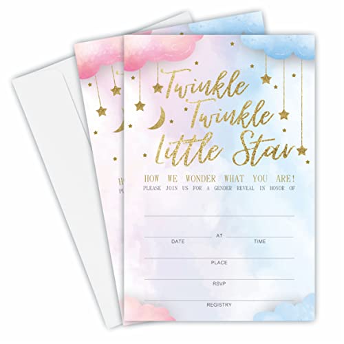 Baby Shower Invitations Twinkle Twinkle Little Star Gender Reveal Invitation Cards With Envelopes25 Pack Gold Moon And Stars