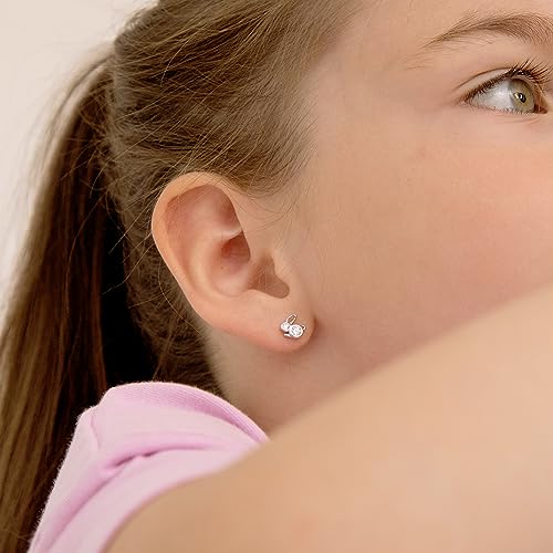 925 Sterling Silver Clear Cubic Zirconia Bunny Rabbit Safety Screw Back Earrings for Toddlers and Little Girls - Petite Studded Fun Animal Inspired Everyday Accessory3