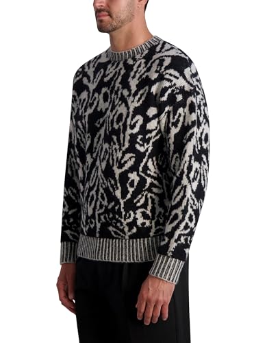 KARL LAGERFELD Men's Long Sleeve Floral Wool Blend Sweater2