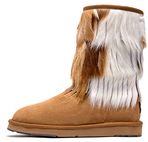 Aumu Daily Shoes Women's Warmer Boots Sheepskin Fur Round Toe Ankle Winter Bootie Chestnut Size 10
