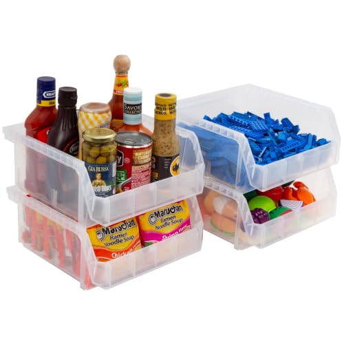 Image of ReadySpace Plastic Containers for Organizing and Storage Bins for Drawers, Desks, Office Organization, and Garage, Stackable Bins, Medium-Wide (5 inch x 11 inch x 11 inch), 4-Pack, Clear