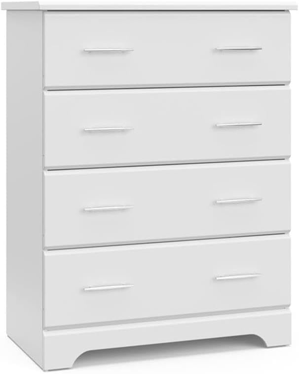 Pemberly Row 4-Drawer Engineered Wood Chest, White Laminate Finish, 39.75" H x 30.95" W x 16.3" D, Vertical Dresser with Safety Stops, Modern Handles, Baby or Kids Room Storage Furniture