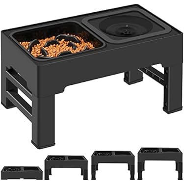 AMAZON - IKUSO 2-in-1 Elevated Slow Feeder Dog Bowls 4 Height Adjustable Raised Dog Bowls with No Spill Water Bowl and Non-Skid Silicone Mat Non-Toxic Slow,Mess Proof,Non-Tip，Protect Dog Spine