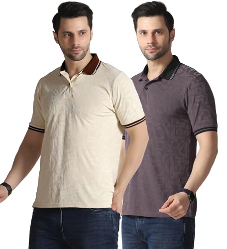 Image of TOPLOT Men's Premium Jacquard Polo T-Shirt | Geometric Textured Design | Contrast Collar & Cuffs | Soft Breathable | Perfect for Office & Casual Wear | Available in Pack of 2 (5281)