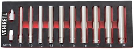 VEHIRETL 12pcs Extra Deep Socket Set Metric 12 Point 3/8 and 1/2 Drive Extra Long Socket 8mm 10...