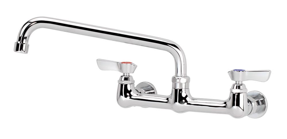 Krowne 12-810L Wall Mount Faucet, Silver Series, 8" Center Splash-Mounted, Heavy Duty Low Lead Faucet with 10" Swing Spout, 1.8 GPM, Chrome-Plated, NSF, 12-3/8"W x 10" D x 4-3/8"H