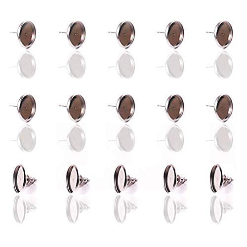 Aipridy 200 Pieces 12mm Mosaic Printed Glass Dome Cabochons Mosaic Tiles with 20 Pieces Stainless Steel Stud Earring for Jewelry Making