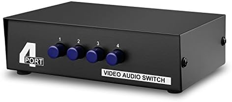 TNP AV Switch Box Switcher Selector (4 Input 1 Output) - 4 Way Port Stereo RCA Audio and Composite Video Selector Switch Box For Wii, XBOX, DVD, PS2, Cable Box, Security Monitors, Cameras