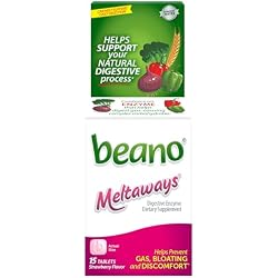 Beano Meltaways Digestive Enzyme, Helps Prevent Gas & Bloating, 15 Tablets | Strawberry Flavor, Dissolvable Supplement, Food Enzyme Dietary Supplement, Preventive Gas Relief for Adults