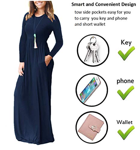 PCEAIIH Women's Swing Maxi Dresses Long Sleeve Long Casual Dresses Navy Blue X-Small