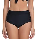 COCOPEAR V-Cross High Waisted Bikini Bottoms Tummy Control Full Coverage Bikini Bottoms for Women 1# Black M
