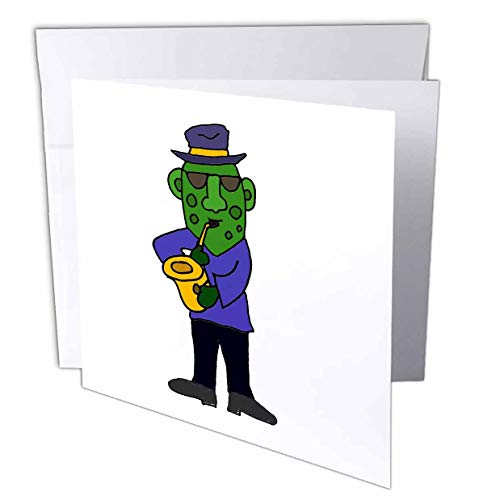 3dRose Greeting Cards 6 x 6 Inches Pack of 6 Cool Jazz Musician Pickle Playing Saxophone gc_203787_1