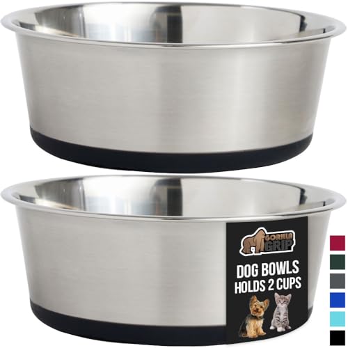 GORILLA GRIP Set of 2 Dog Bowls, Heavy Duty Metal Food and Water Bowl...