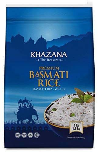 Khazana Authentic Premium Basmati Rice - 4Lb Resealable Zipper Bag | Non-Gmo, Gluten-Free, Kosher & Cholesterol-Free | Aromatic & Flavorful Grain From India #TOP20