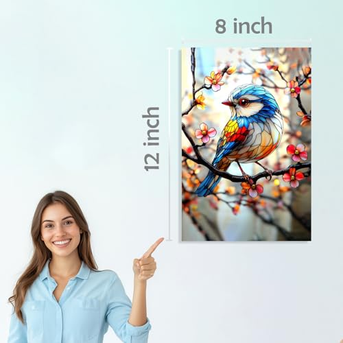Image of SiddArtify Stained Glass Bird Wall Art Prints Set - Colorful Animal Poster Decor for Living Room Bedroom Office - 8x12 inch Board Pack of 6