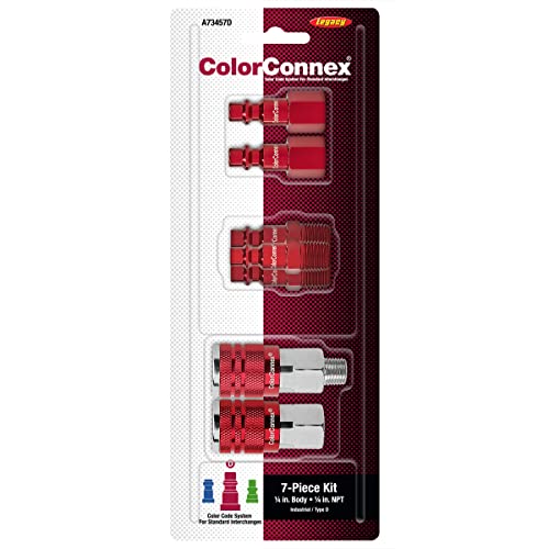 Colorconnex Coupler & Plug Kit, Industrial Type D, 1/4" Npt, Red, 7-Piece - A73457D #TOP1