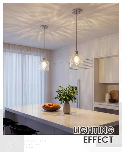 Image of zeyu Adjustable Hanging Lights for Kitchen, Large Pendant Lights Kitchen Island, Modern Hanging Pendant Lights 2 Pack with Clear Hammered Glass, Brushed Nickel Finish, ZJF63MIL-L-2PK BN