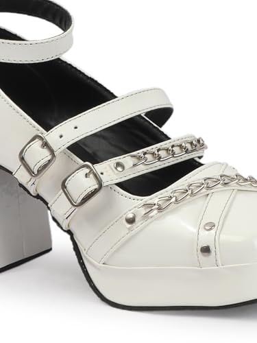 Image of TRYME Women's Ankle Buckle Strap Mary Jane with Chain Chunky Block Heel Sandals