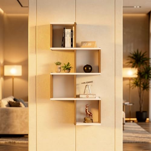 Image of Aura Multipurpose Modular Wall Racks /Shelves /Organiser /Decor Particle Board Wall Shelf (Number of Shelves - 7, Beige, White)