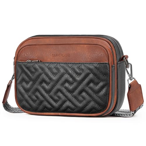 Image of Crossbody Bags for Women,Multi-Pocket Leather Crossbody Purse | RFID Blocking Pockets,Fits iPad,Adjustable Wide Strap,Quilted Exterior,8 Card Slots,Gift Ready