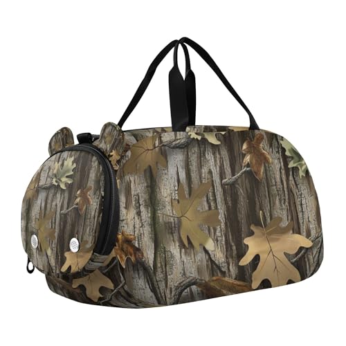Glaphy Camouflage with Tree Duffle Bag for Toddler Boys Girls, Gym Sports Bag with Shoe Compartments, Kids Travel Overnight Weekender Shoulder Bag