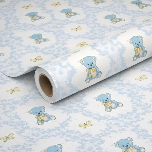 Image of Teddy Kids & Circle Textured Kids Room Wallpaper | Peel & Stick Self Adhesive | Waterproof Removable PVC Vinyl | Baby Boy Room Decoration 2 x 6 Feet