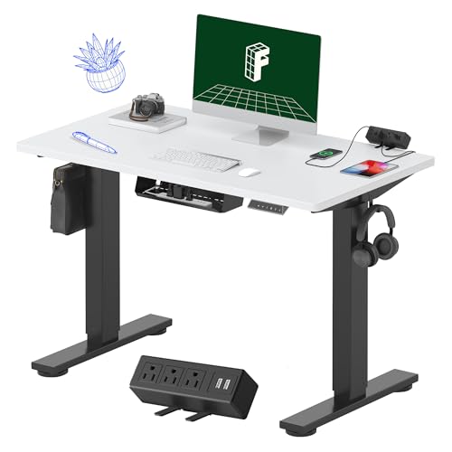 Image of FLEXISPOT EN2 Whole-Piece Standing Desk with Clamp Power Strip, 40 x 24 Electric Stand Up Height Adjustable Desk with Cable Management (Black Frame + White Top, 2 Packages)