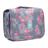 faly bijoux Design flamant rose mignon et suspendu : cette trousse de toilette de voyage a un crochet robuste intégré, vous permettant de l'accrocher à une poignée de porte ou un porte-serviettes pour un accès facile aux articles. Ne prend pas de place sur le comptoir. L'extérieur est cousu une étiquette en caoutchouc et un motif imprimé flamants roses pour vous rendre dans une ambiance festive pour une escapade de vacances