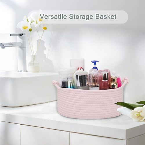 Image of COMSE Small Gift Basket Empty with Bag & Ribbons, Solid Light Pink