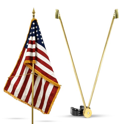 Super Tough Gold Flag Spreader for Indoor Flag | Adjustable Arms for Display | Heavy-Duty Steel | Fits 1 1/8 to 1 3/8 Poles | 18 Arms for 3ft Spread | Secure Clamp for Easy Installation