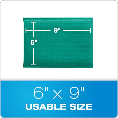 Image of Quality Park Bubble Mailers, 6 inch x 9 inch, Turquoise Poly Mailers, Padded Envelopes, Shipping Bags, Water Resistant, Self Seal, 50 Per Box (QUA85913)