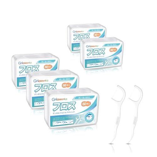 300本 フロス & スティック 極細 デンタルフロス しかんぶらし 強い 歯間フロス 切れにくく ぶらし 歯 糸 フロス 入りやすい 歯間の汚れ取る 持ち運び (60本入/箱、5箱)