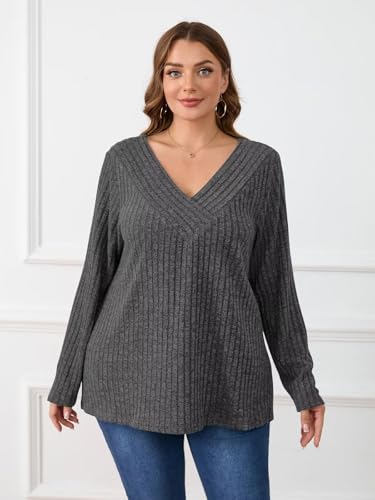 Image of BELAROI Womens Plus Size Sweaters V Neck Fall Tunic Top Pullover Shirts
