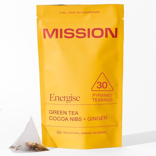 MISSION - Energise Tea - Green Tea with Cocoa & Ginger - Improve Cognitive Function - 30 Pyramid Tea Bags
