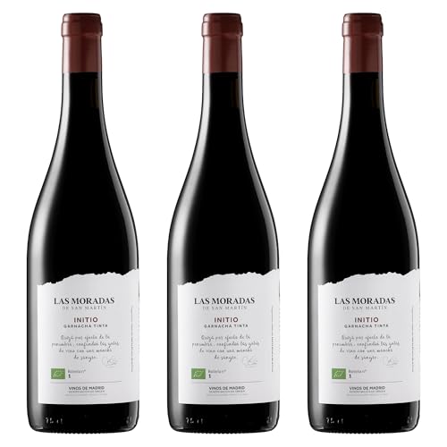 Bodega Las Moradas de San Martín - Pack de 3 Botellas de Vino INITIO - Vino Tinto Vegano de 75 cl - D.O Vinos de Madrid - Reposo en Barrica de Roble Francés - Elaborado con Variedad Garnacha