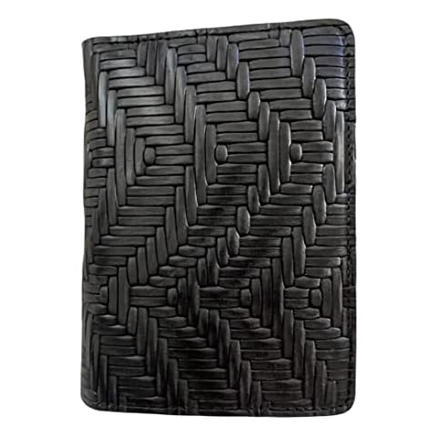 Law Enforcement Leather Badge Wallet Fits Any Shape Badge with Pin Back -Black Woven Leather Cover