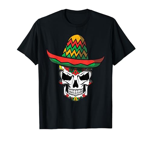 Scheletro messicano Dia De Los Muertos Sombrero Cinco De Mayo Maglietta