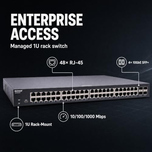 Image of Ruckus ICX8100-48-X Managed Switch, 48x 10 /100 /1000 Mbps RJ-45, 4x 10GbE SFP+ Uplinks - Enterprise Layer 2 Access Switch, No Licensing Required