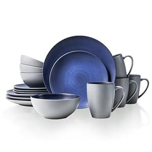 16-Piece Dinnerware Sets,plates and bowls sets,Plates,Bowls and Mugs,Service for 4,Microwave and Dishwasher Safe,Porcelain Chip and Scratch Resistant,Blue