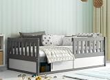 Interbeds letto per bambini Smart 160x80, letto sicuro per bambini piccoli, letto a pavimento massiccio con barriera anticaduta in legno, letto per bambini per ragazzi e ragazze (Grigio)