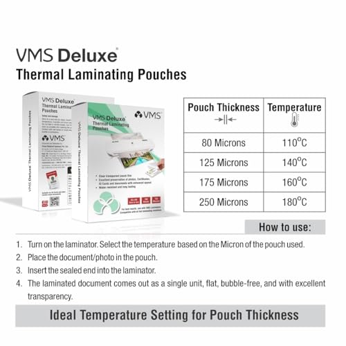 Image of VMS Deluxe Thermal Lamination Pouch 65mmx95mm 125 Micron Pack of 1 (100 Sheets) for Id Card Size