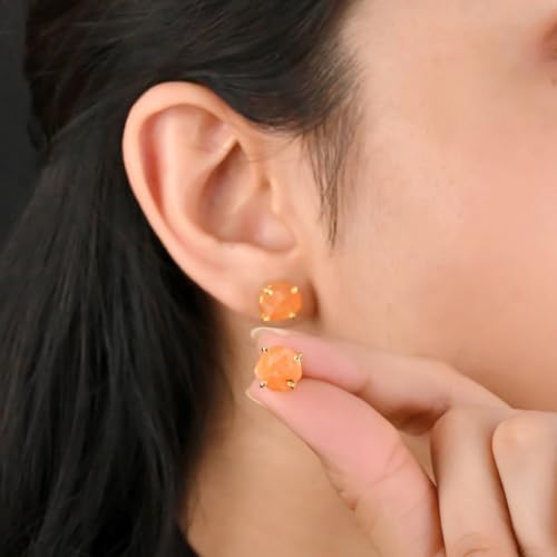 Gempires Natural Raw Prong Setting Stud Earrings, 8-10 mm Crystals Earring, Handmade Jewelry, Gift for Her3