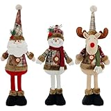 TOPTHEROAD 3 Pcs Muñecos de Decoración Navidad, Muñeco de Peluche Navideño Retráctil, Incluyendo a Papá Noel, Reno y...