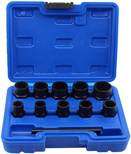 HouYeen 10Pcs Locking Wheel Nut Bolt Removal Extractor for 3/8 Inch Drive Impact Wrench Grip and Twist Socket Remover Tool 9mm-19mm with Straight Bar