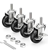HOLKIE Caster Wheels 3 inch Locking Stem Casters, 3/8" -16 x 1-1/2" (Stem Diameter 3/8", Stem Len...