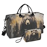 XYMZR Bear Wood Forest Large Quilted Duffle Bag for Travel - Large Capacity, Fashion Design, Sport Tote Gym Bag with Toiletry Bags for Women Men