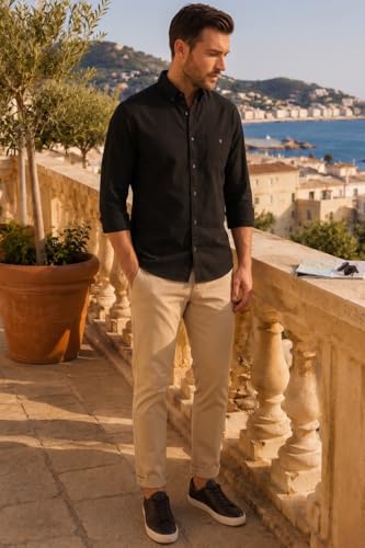 Image of Louis Philippe Men's Slim Fit Signature Oxford Easy Care, Natural Stretch Full Sleeve Solid Casual Shirt, Cotton