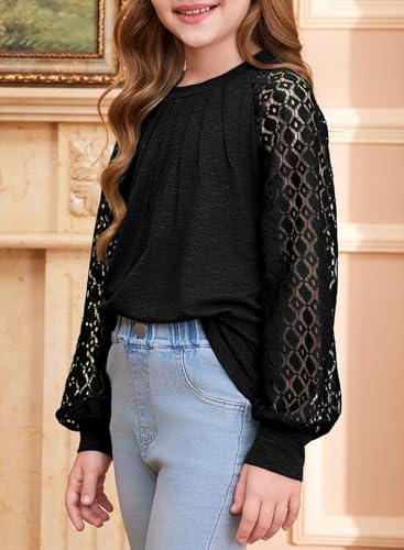 Image of blibean Girls Fall Long Sleeve Shirts Casual Lace Tops Size 6-15 Years