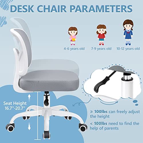 Primy Kids Desk Chair, Pink Study Chair For Boys Girls With Height Adjustable, Swivel Mesh Task Student Chairs For 4-12, Growing Teen Office Chair For Home/School/Office(Gray) #TOP2